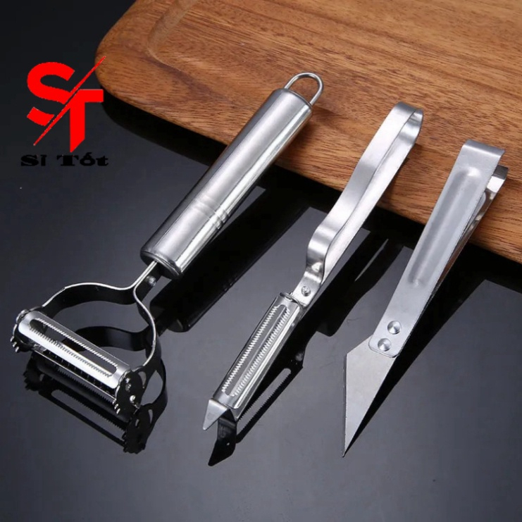 Nạo Rau Củ Quả 2IN1 Nạo Ngang Nhíp Nhổ Lông Bộ 3 Món Bằng Inox Không Gỉ Chất Lượng Cao