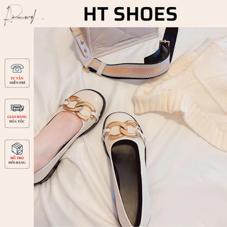 (Sẵn)Giày búp bê Mary Jane C phong cách mới xích vàng kim loại đế vuông cao 3cm mũi tròn nữ tính hàng Fullbox G12