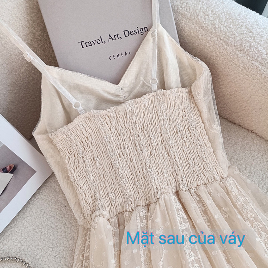 Đầm dự tiệc hai dây dáng dài Vintage tiểu thư sang chảnh thời trang-7shine