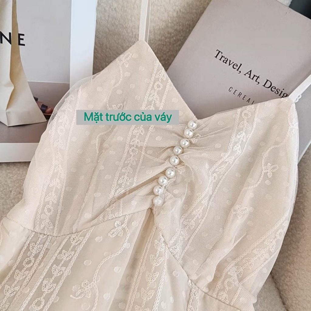 Đầm dự tiệc hai dây dáng dài Vintage tiểu thư sang chảnh thời trang-7shine
