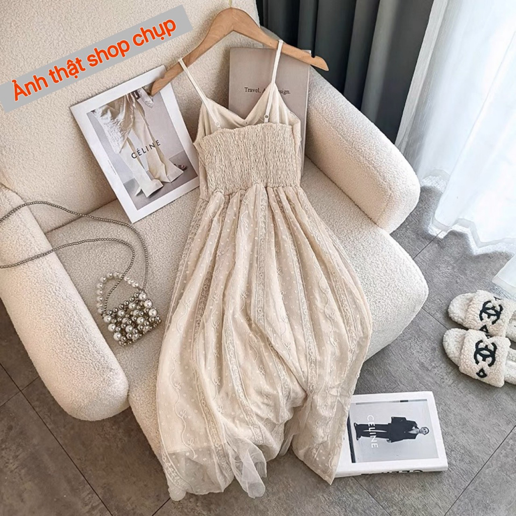 Đầm dự tiệc hai dây dáng dài Vintage tiểu thư sang chảnh thời trang-7shine