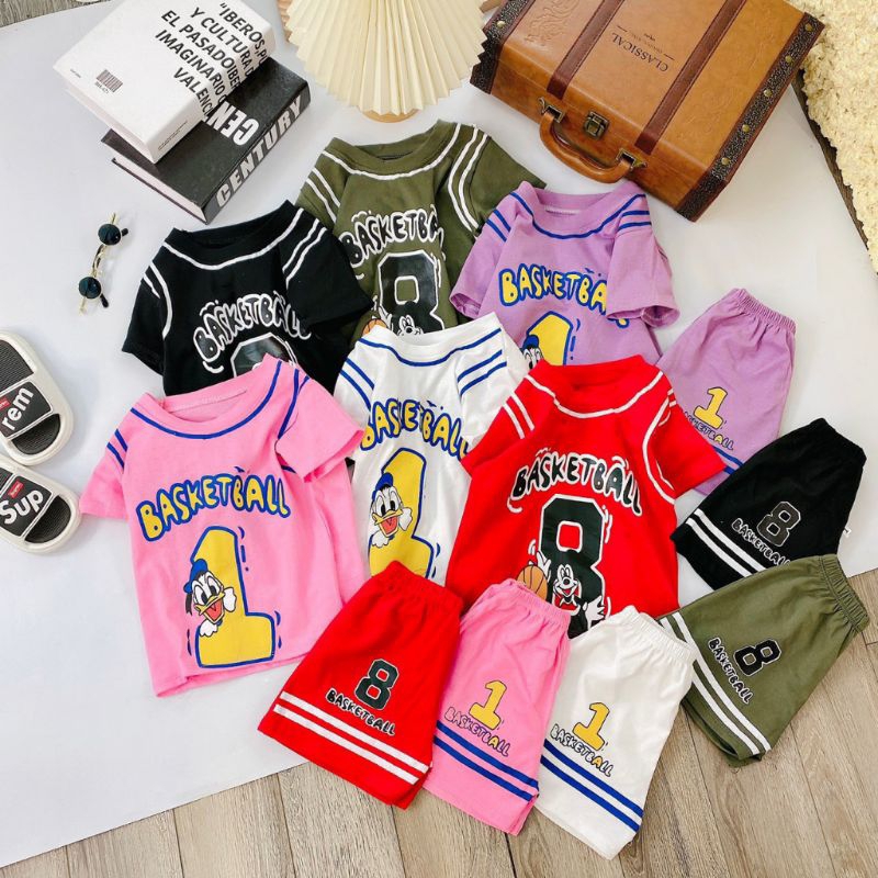 Bộ cộc tay thể thao basketball cho bé trai, bé gái, vải cotton mềm mát