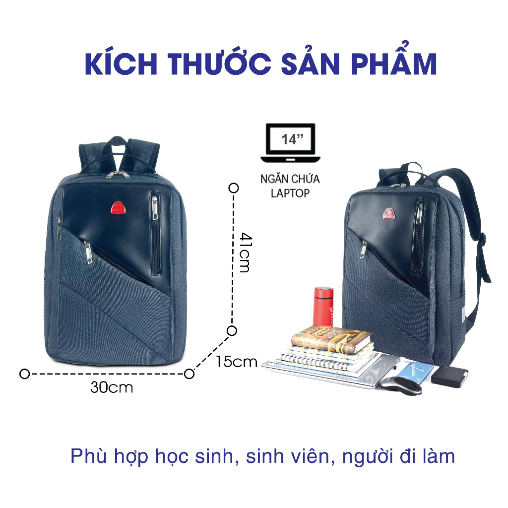 Balo Laptop HINTAS Thời Trang Unisex Ngăn Đựng Laptop 15.6'' Đi Học Đi Làm Đi Chơi - BLLT 502 Dùng Để Học , Đi Chơi