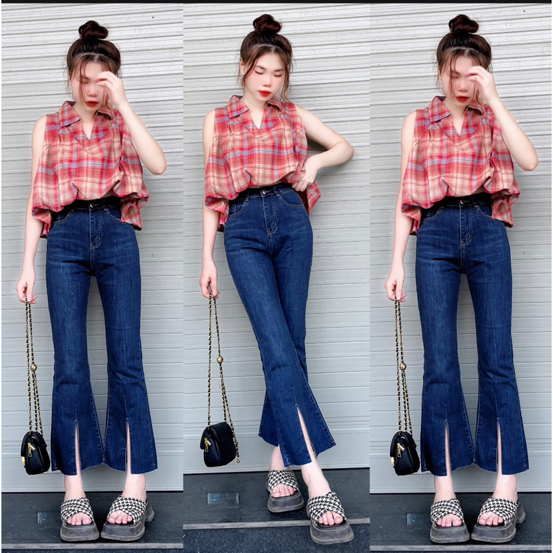 Quần jean loe xẻ lai dài 92cm / Ảnh thật