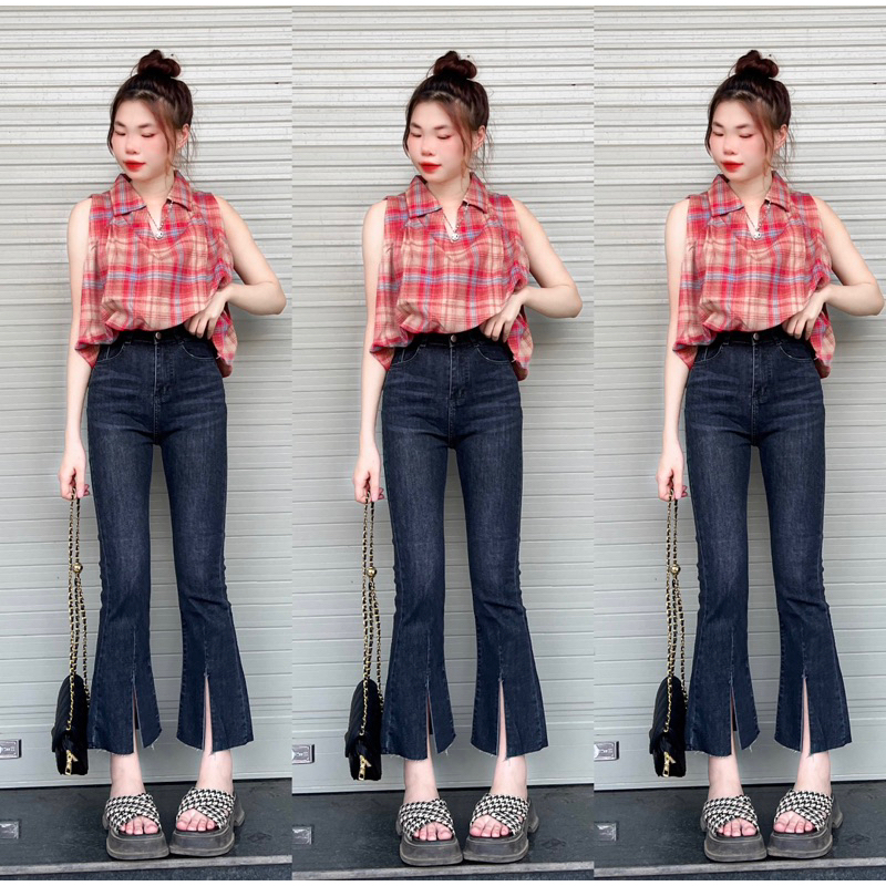 Quần jean loe xẻ lai dài 92cm / Ảnh thật