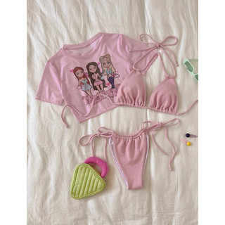 Set bikini 3 mảnh hồng hoạ tiết baby