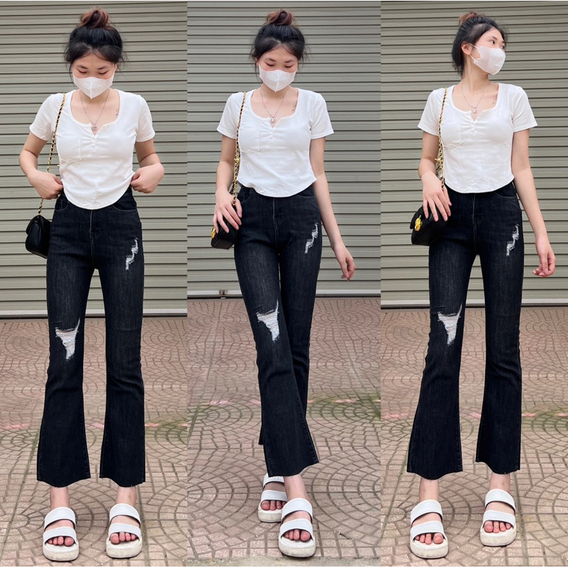 Quần jean loe cào gối dáng 9tấc 1m47-1m65