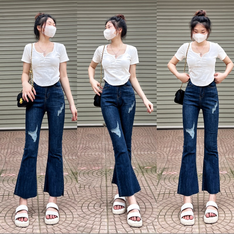 Quần jean loe cào gối dáng 9tấc 1m47-1m65