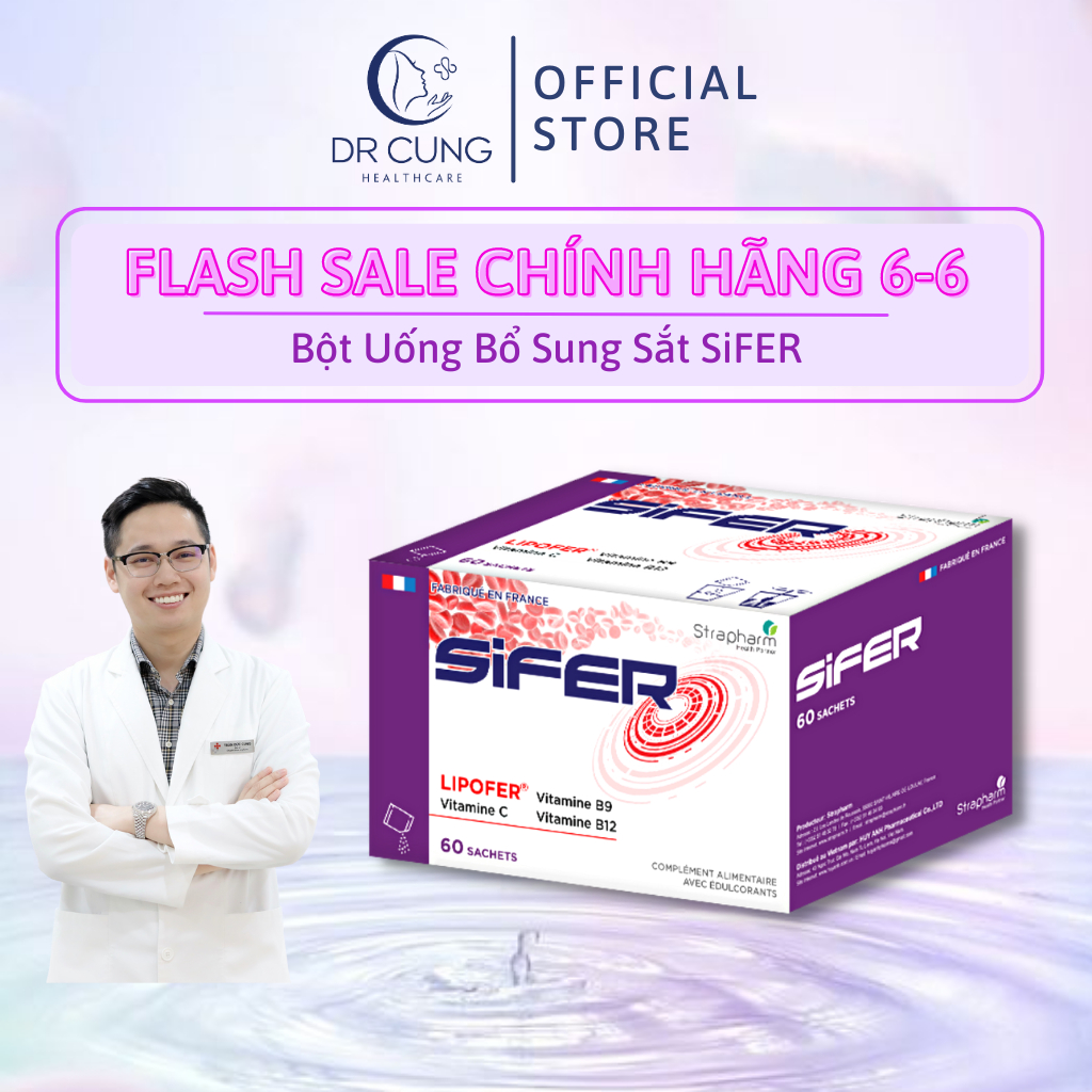 Bác Sĩ Cung Viên Uống Bổ Sung Sắt Sifer - Bổ Sung Sắt Lipofer, Acid Folic, Ngăn Thiếu Máu, Phụ Nữ Đa Kinh (60 Gói)