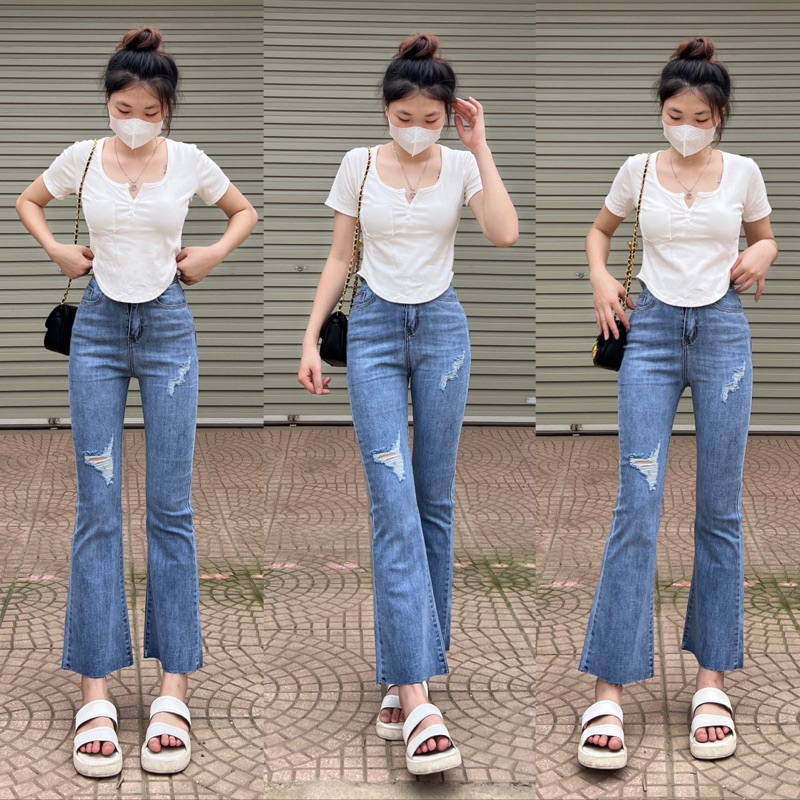 Quần jean loe cào gối dáng 9tấc 1m47-1m65