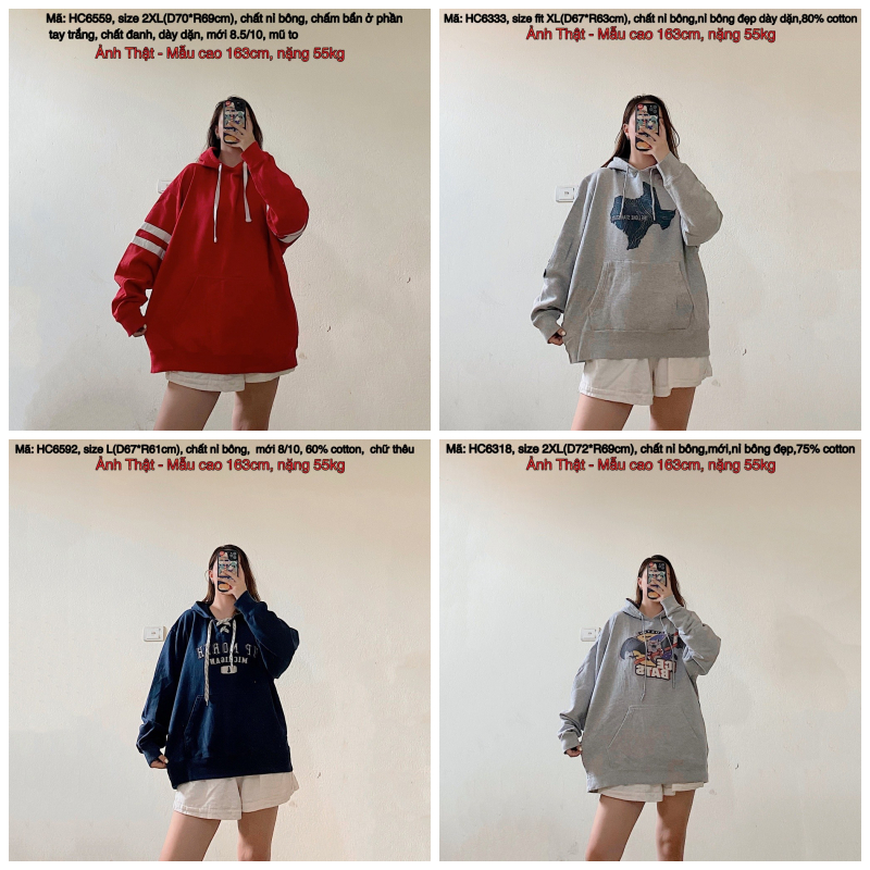 Hoodie oversize second hand nỉ bông, form bồng, chất mới, nhập Mỹ, giá sale kèm quà tặng. (Ảnh thật) 310523-1