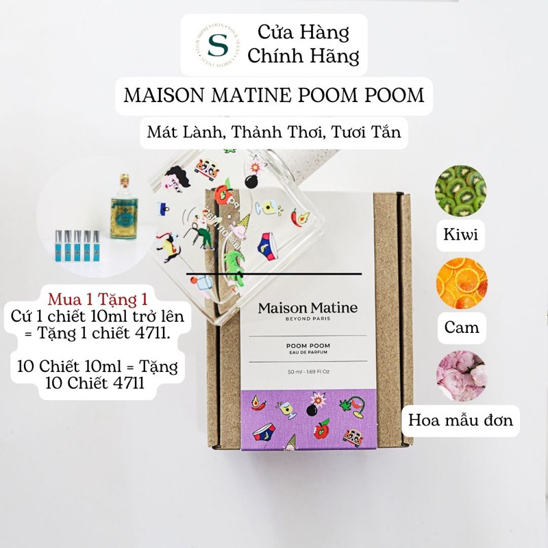 𝐏𝐎𝐎𝐌 𝐏𝐎𝐎𝐌 - Nước Hoa Mẫu Thử - Kiwi - Hoa Mẫu Đơn - Cam - Xạ Hương - Mát Lành - Thảnh Thơi -Tươi Tắn