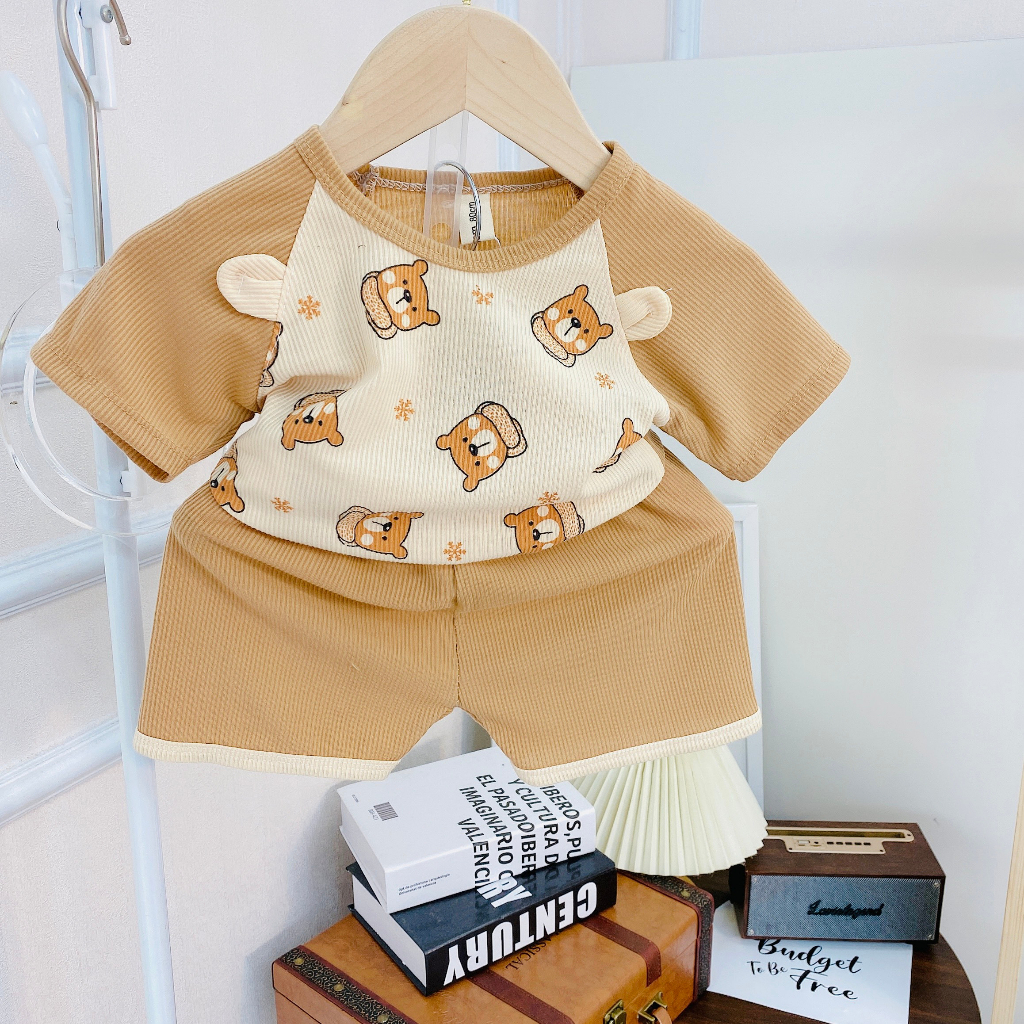 Bộ quần áo cộc tay cho bé , bô ngắn tay thun lem minky mom bé trai