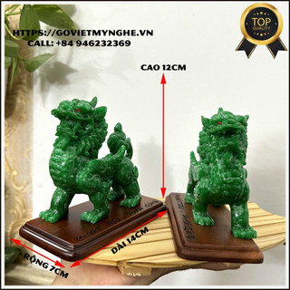 Cặp 2 Tượng Đá Trang Trí Tỳ Hưu 1 Sừng Phong Thủy Trang Trí Nhà Cửa - Dài 14cm Cao 12cm - Màu Xanh Ngọc