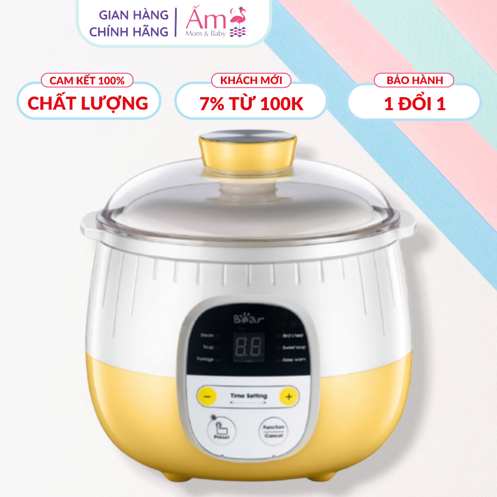 Nồi Nấu Chậm 0,8L Bear Bản Quốc Tế PP bởi Ấm Baby Đa Năng Nấu Cháo Chậm, Chưng Yến - SUBE001 Ấm Gift Decor