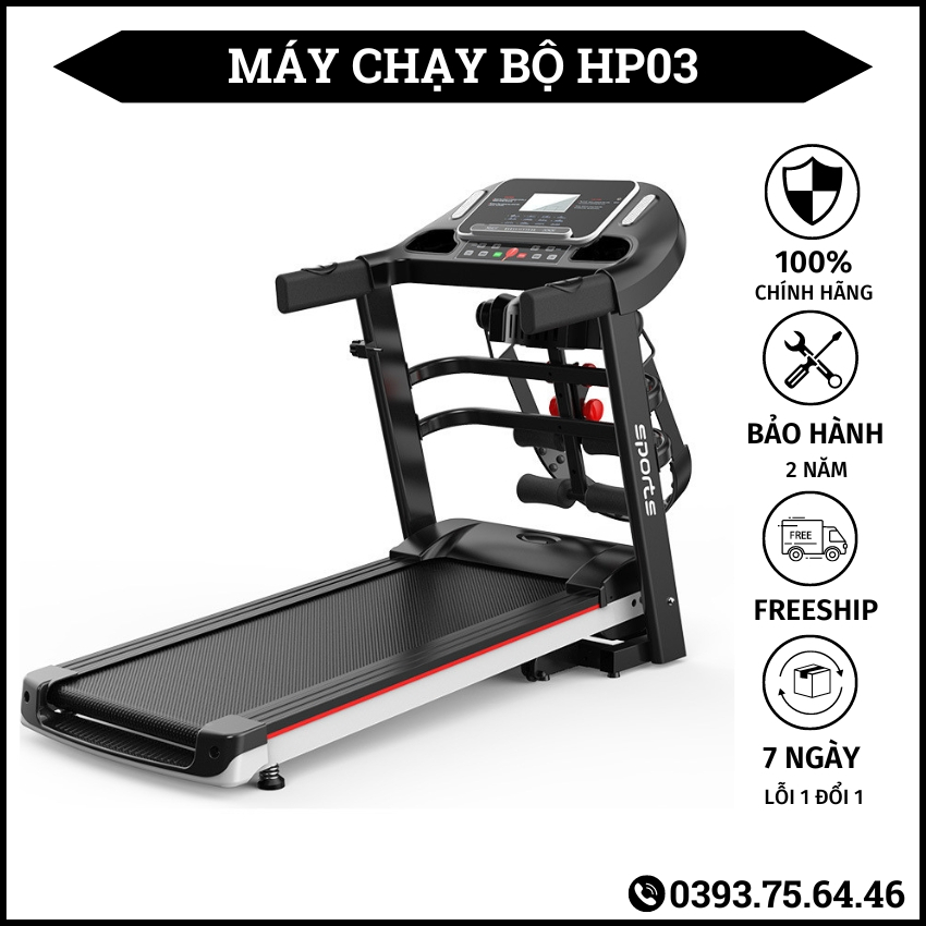 Máy Chạy Bộ Tại Nhà Chính Hãng HP03 Có Đai Đánh Mỡ Bụng, Máy Chạy Bộ Gấp Gọn Khung Thép Chịu Tải 120kg Bảo Hành 12 Tháng