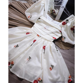 Đầm bigsize hoa thêu cổ vuông xếp li tay bồng duyên dáng ( Thời trang Vicky G - Anitagreen ) HN0623