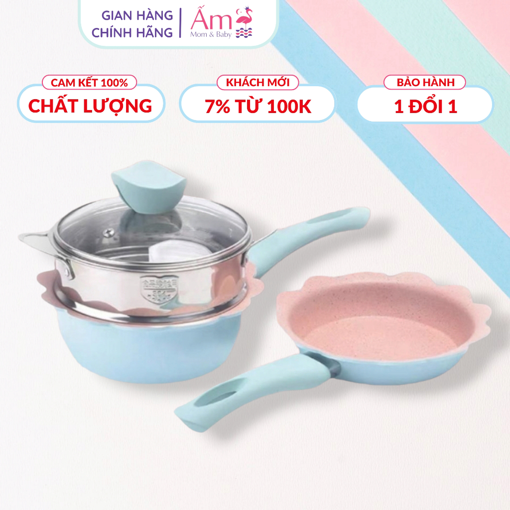 Nồi Chảo Chống Dính Ấm Baby Mặt Đá Hoa Cương Siêu Bền Ấm Gift Decor