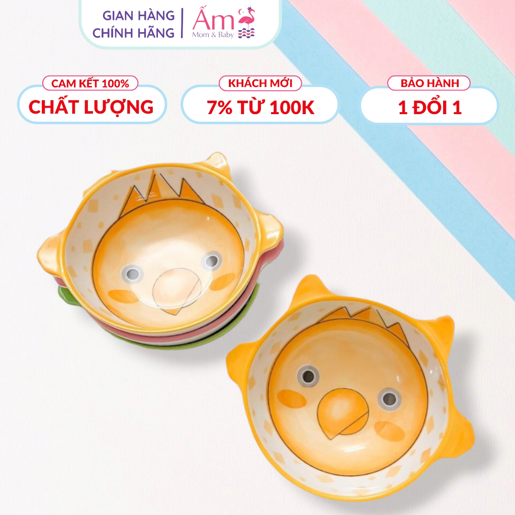 Bát Ăn Dặm Cho Bé Bằng Sứ Hình Thú Có 4 Quai Ấm Baby Dung Tích 120