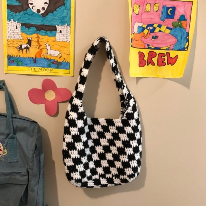 CHECKERED BAG.Túi len caro GND handmade
