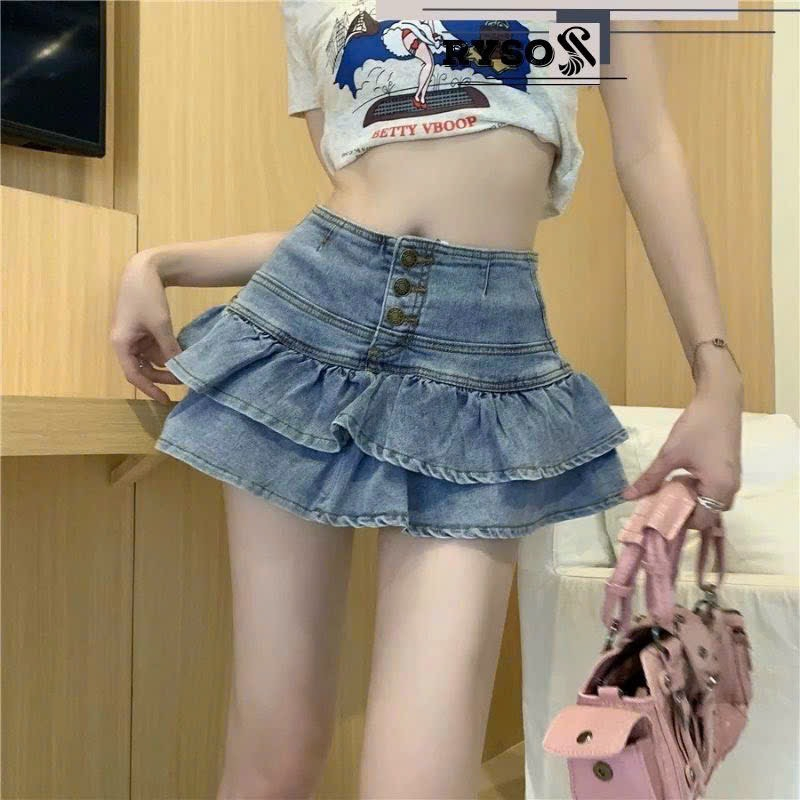 Váy jean hai tầng dáng xòe có kèm quần trong