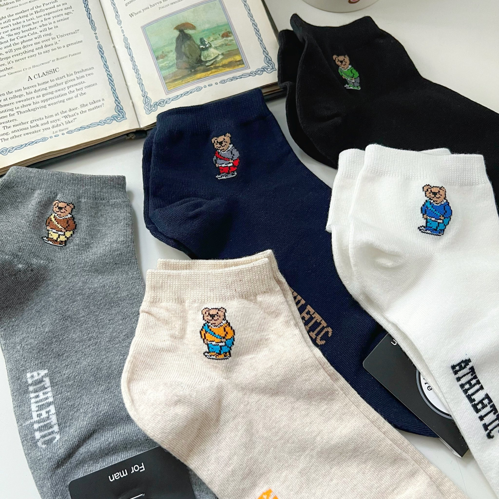 Tất vớ nam cổ trung ATHLETIC BEAR - Nhập khẩu Hàn Quốc