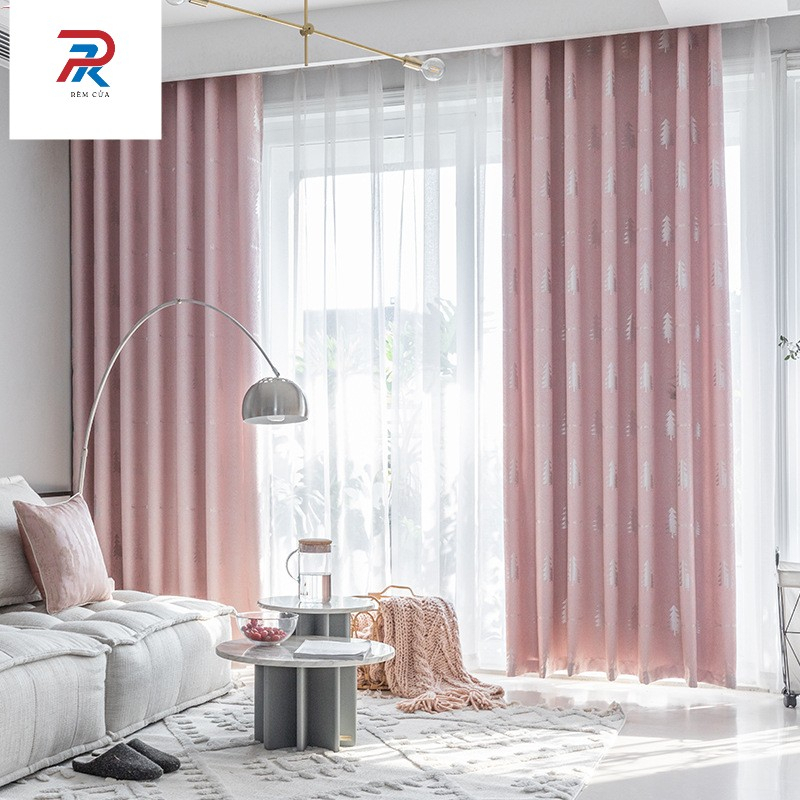 Rèm cửa sổ phòng ngủ cao cấp chống nắng tốt PK khoan lỗ - Cây Hồng Lấp Lánh RPK082
