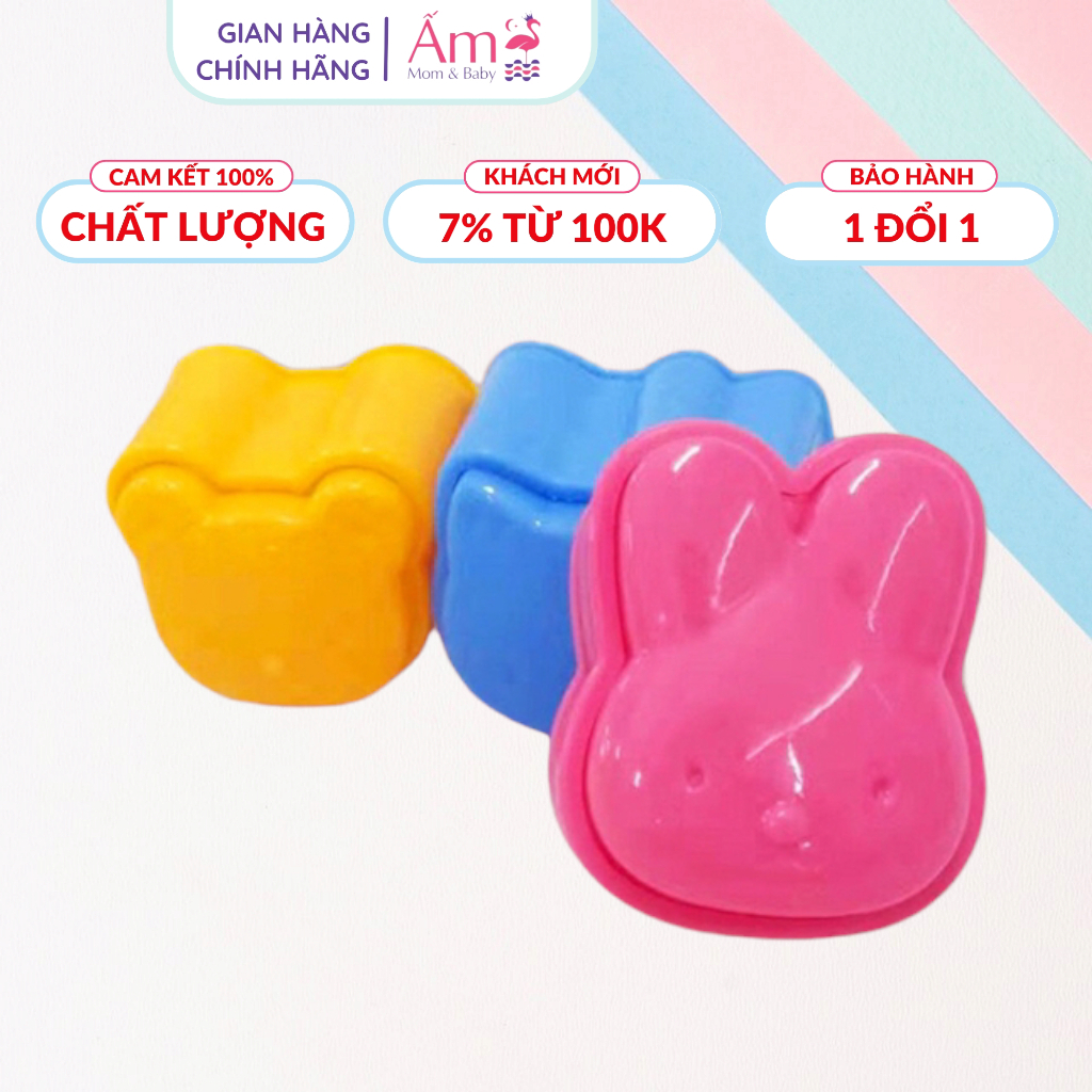 Bộ 3 Khuôn Cơm Bento Nhật Bản Ấm Baby Hình Gấu, Thỏ, Mèo Nặn Tạo Hình Cho Bé Tập Ăn Dặm Ấm Gift Decor