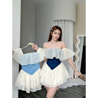 ĐẦM TRỄ VAI THÂN JEAN FOM XÒE BỒNG BỀNH 2 MÀU TRẺ TRUNG, SANG CHẢNH