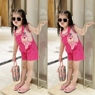Set yếm hồng kèm gấu dâu xinh xắn cho bé gái