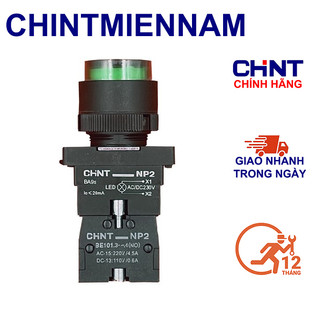 Nút nhấn nhả có đèn xanh đỏ phi 22 tiếp điểm phụ no nc, np2-ew3361 ew3462 np2-chint