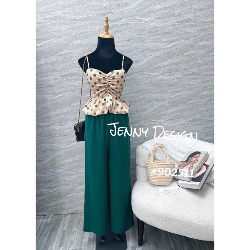 Set Bộ Áo Dây Chấm Bi Bí Xoè + Quần Ống Xuông Dập Ly