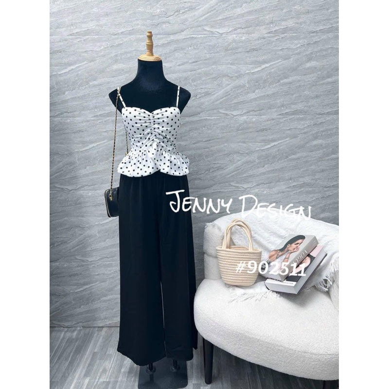 Set Bộ Áo Dây Chấm Bi Bí Xoè + Quần Ống Xuông Dập Ly