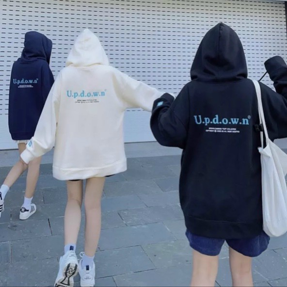 Áo Khoác Nỉ In Chữ UPDOWN  - Áo Hoodie Có Dây Kéo Nón 2 Lớp Kiểu Rộng Unisex Cặp Đôi Nam Nữ Couple Thu Đông