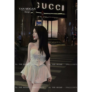 Set crop ống đan dây ngực + chân váy