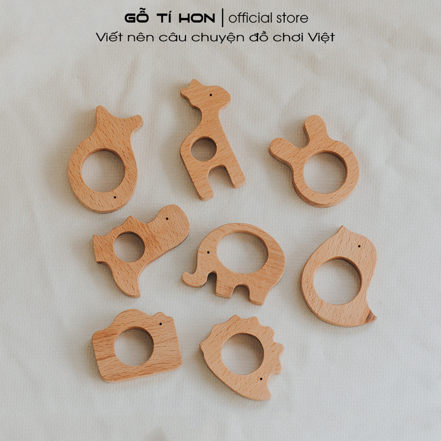 Vòng Gặm Nướu Bằng Gỗ Tự Nhiên An Toàn, Đồ Chơi Kiểu Dáng Động Vật Dễ Thương Bé Tập Cầm Nắm, Kích Thích Xúc Giác Cho Bé