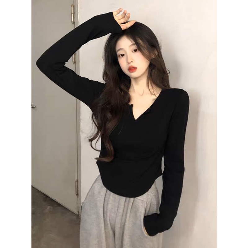 Áo thun tay dài ôm body vạt eo, Áo thun ôm dài tay