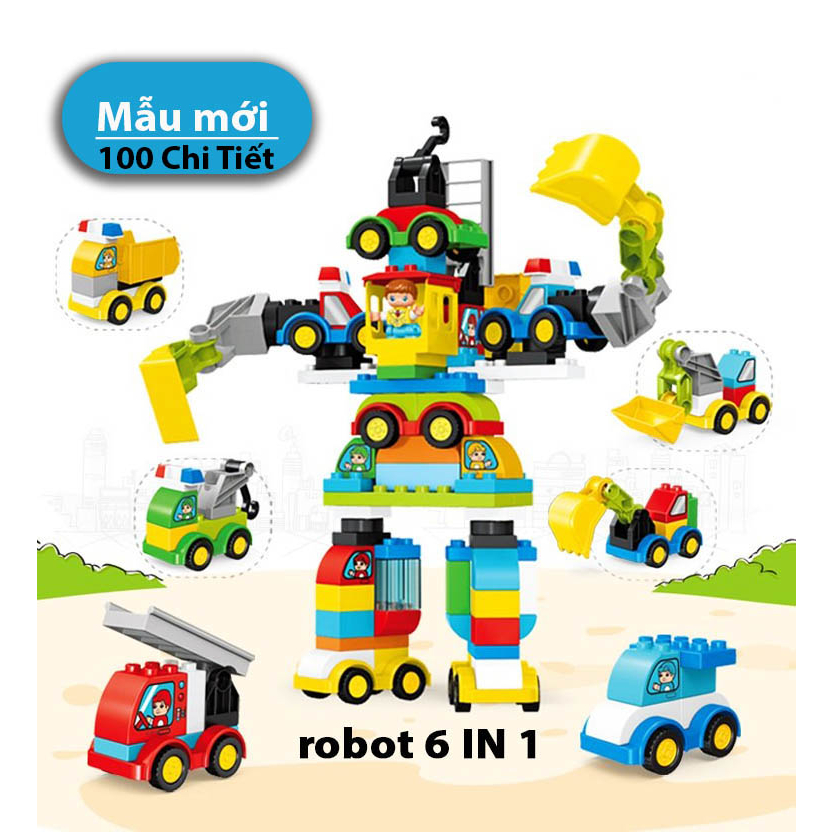 Bộ Lắp Ráp Lego Duplo Ghép Mô Hình Xe Chuyên Dụng Robot – Đồ Chơi Thông Minh Cho Bé – Nhựa ABS - Nukied