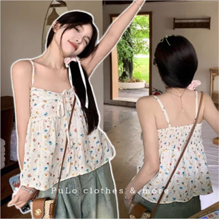  Áo 2 dây babydoll croptop họa tiết hoa xinh xắn 