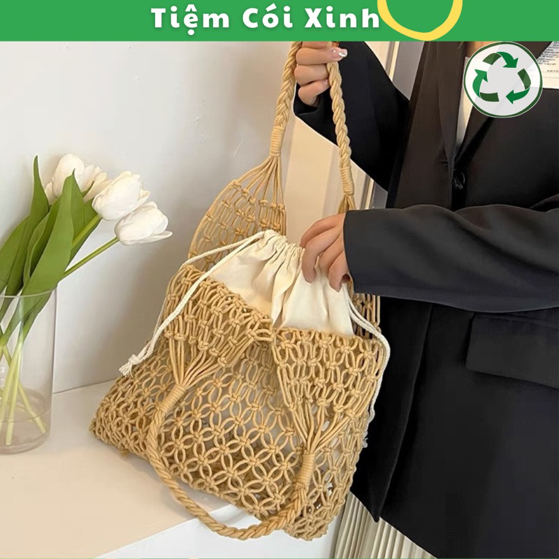 Túi lưới đi biển đa năng có lót vải sợi cotton bền chắc