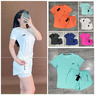 Bộ short thể thao Nữ cao cấp áo thun tay ngắn + Quần Short 2 lớp, chất thun lạnh 4 chiều thoáng mát - set anling trơn
