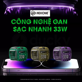 Củ sạc trong suốt wekome wp-u115 33w củ sạc nhanh 33w 2 cổng usb + type c