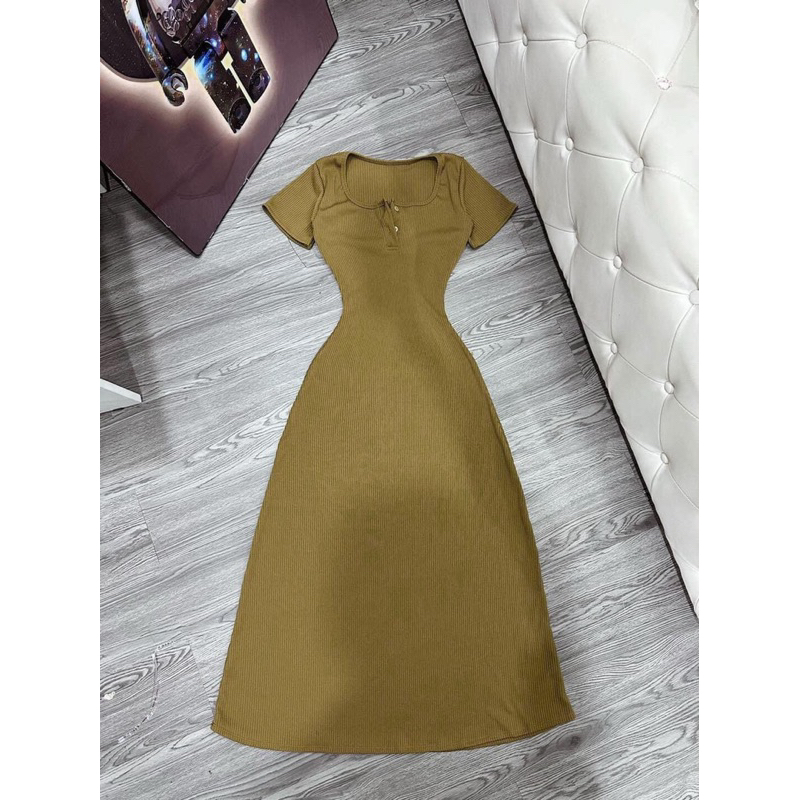 { Hỏa Tốc } Đầm body maxi nút - đầm maxi cổ vuông