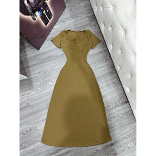 Đầm body maxi nút - đầm maxi cổ vuông