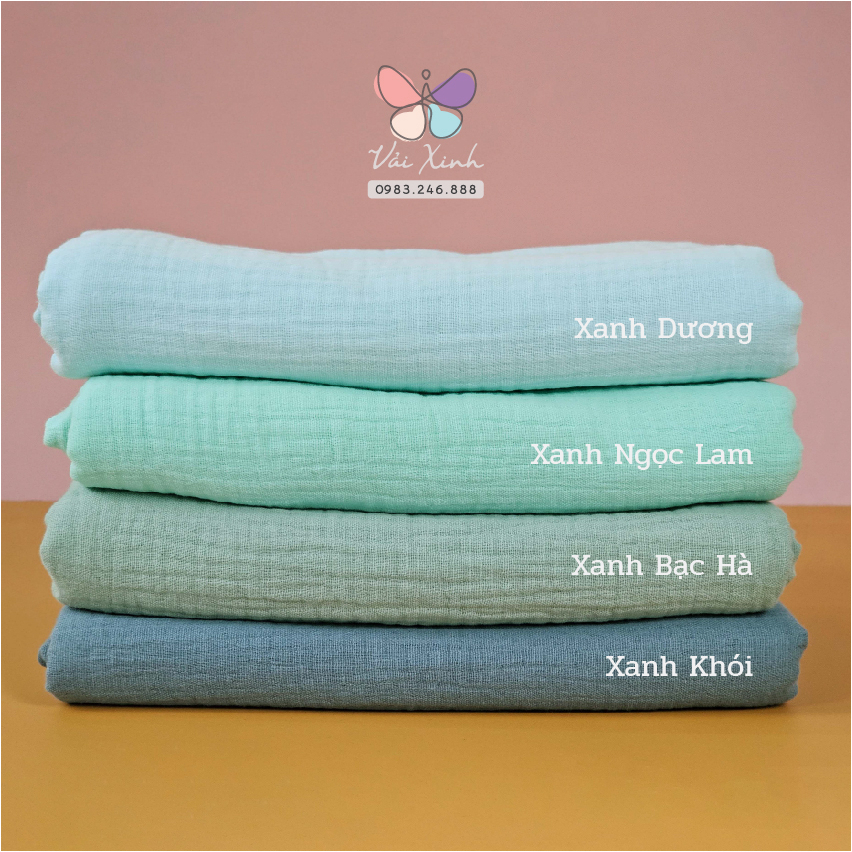 Vải Xô Muslin 2 lớp Màu Trơn May Khăn Tã Quần Áo Cho Bé Mịn Màng Thoáng Mát Cao Cấp An Toàn