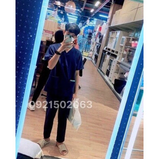 Đồng phục spa/ đồng phục y tế size nam nữ màu xanh đen cotton lạnh hàn