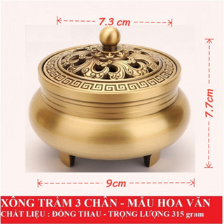  Lư Đồng Xông Trầm Hương Đáy 3 Chân Thiết Kế Sang Trọng Tặng 5 Nụ Trầm 