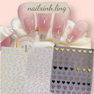 Miếng dán trang trí móng hình trái tim viền kim loại mạ vàng , bạc , đồng - sticker dán nail
