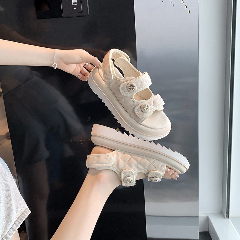 Dép Sandal nữ-Dép quai hậu bánh mì nữ đế dày êm chân, Dép quai hậu hoạ tiết hoa trà MS 998-TL