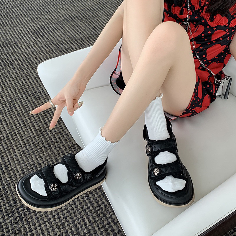 Dép Sandal nữ-Dép quai hậu bánh mì nữ đế dày êm chân, Dép quai hậu hoạ tiết hoa trà MS 998-TL